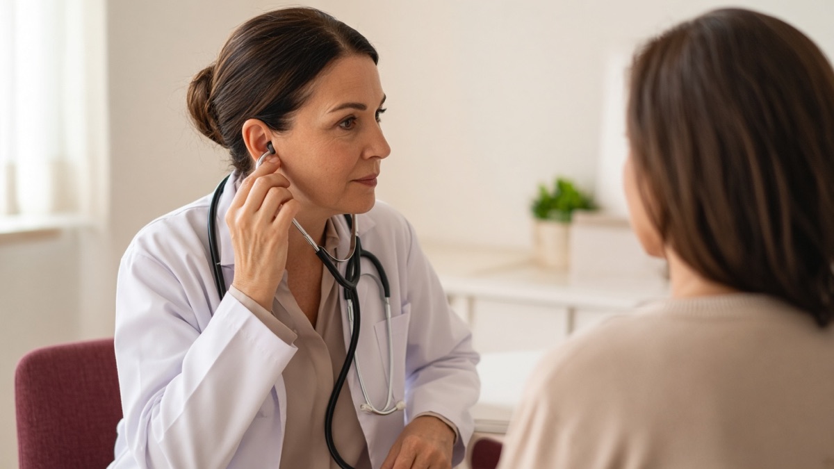 A clinician listening during a consultation
