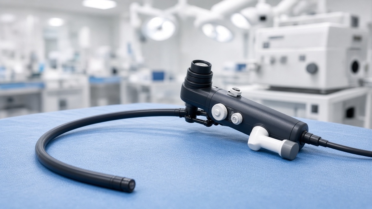 A bronchoscope prepared on a sterile drape